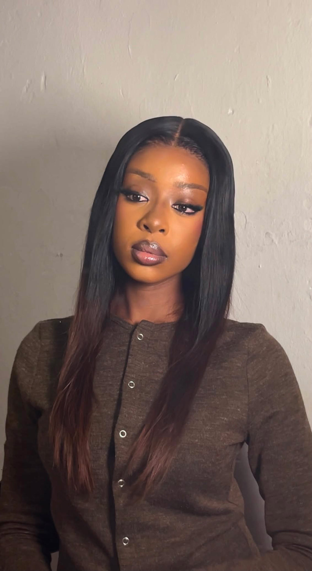 Ombre Black Brown Straight Wig