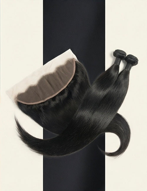 Brazilian Ponytail Bundle Set - (18" Bone Straight Hair + 13x6 Lace Frontal)