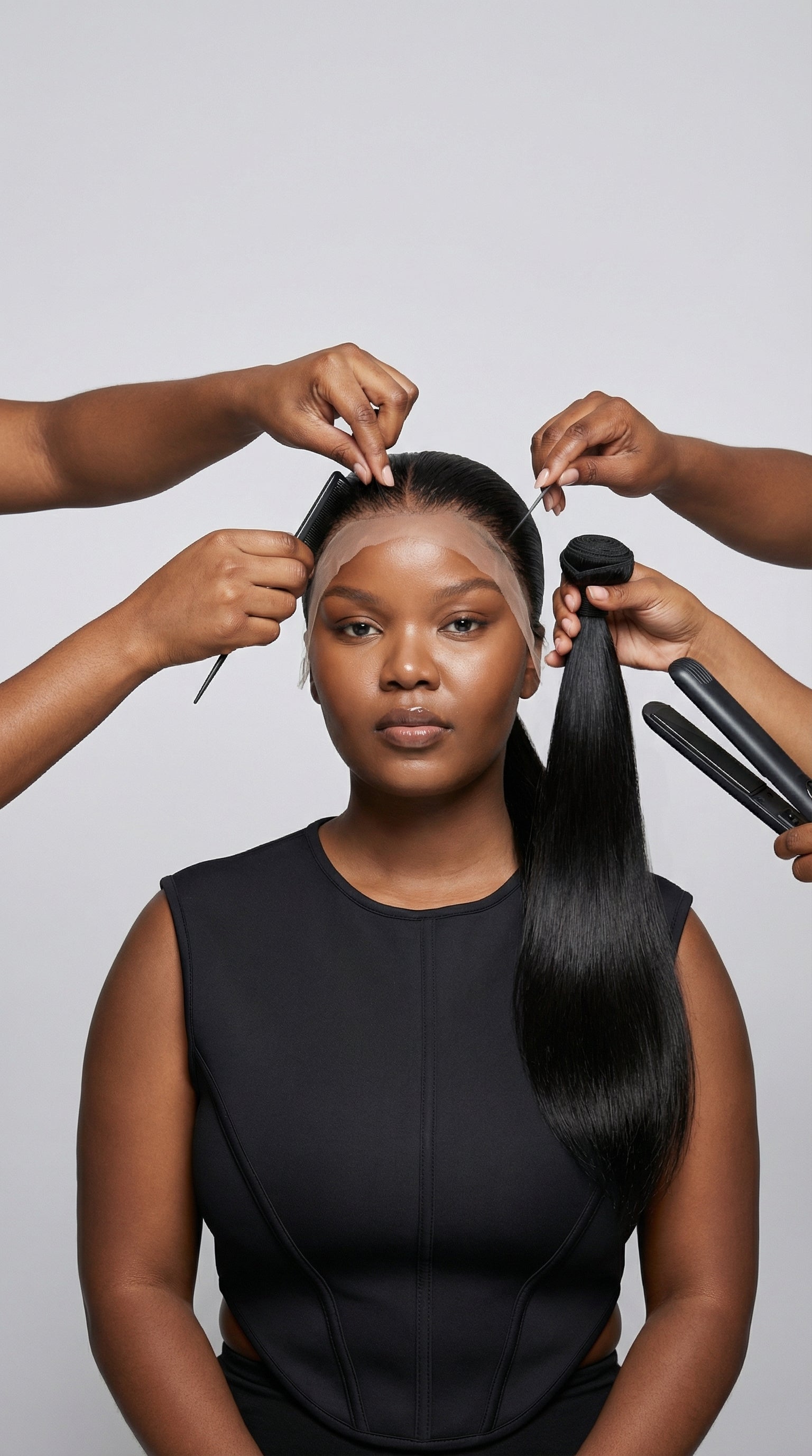 Brazilian Ponytail Bundle Set - (18" Bone Straight Hair + 13x6 Lace Frontal)