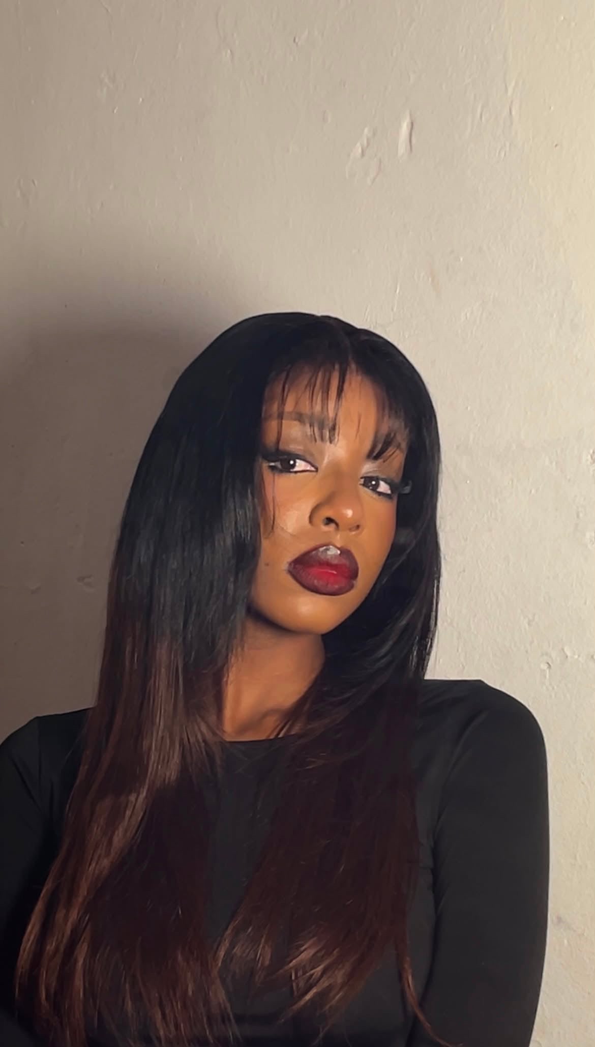 Ombre Black Brown Straight Wig